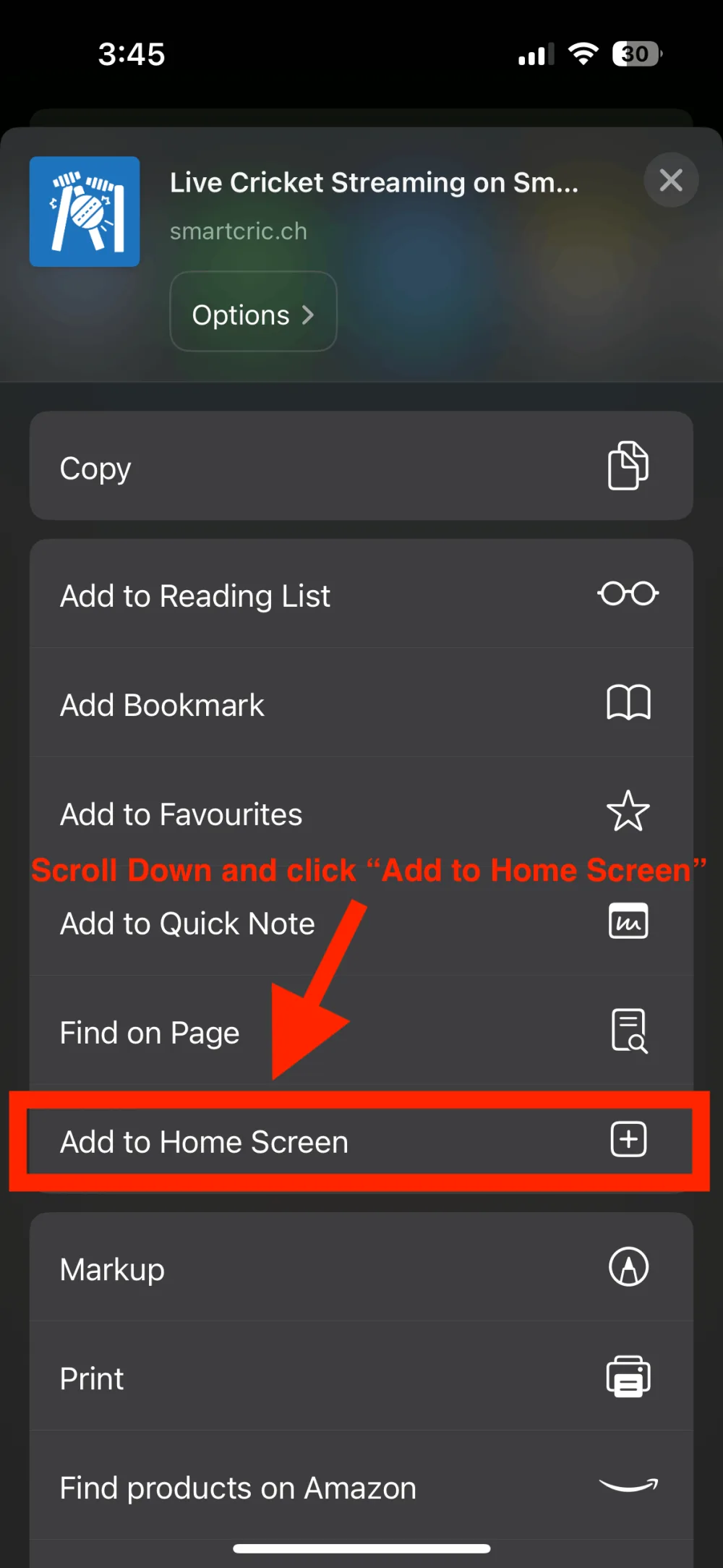 The Share sheet with Add to Home Screen